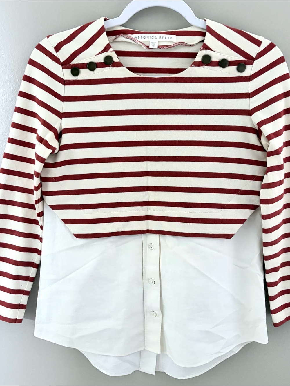 Veronica Beard Rust Striped Poplin Cotton Layered Shirt XS